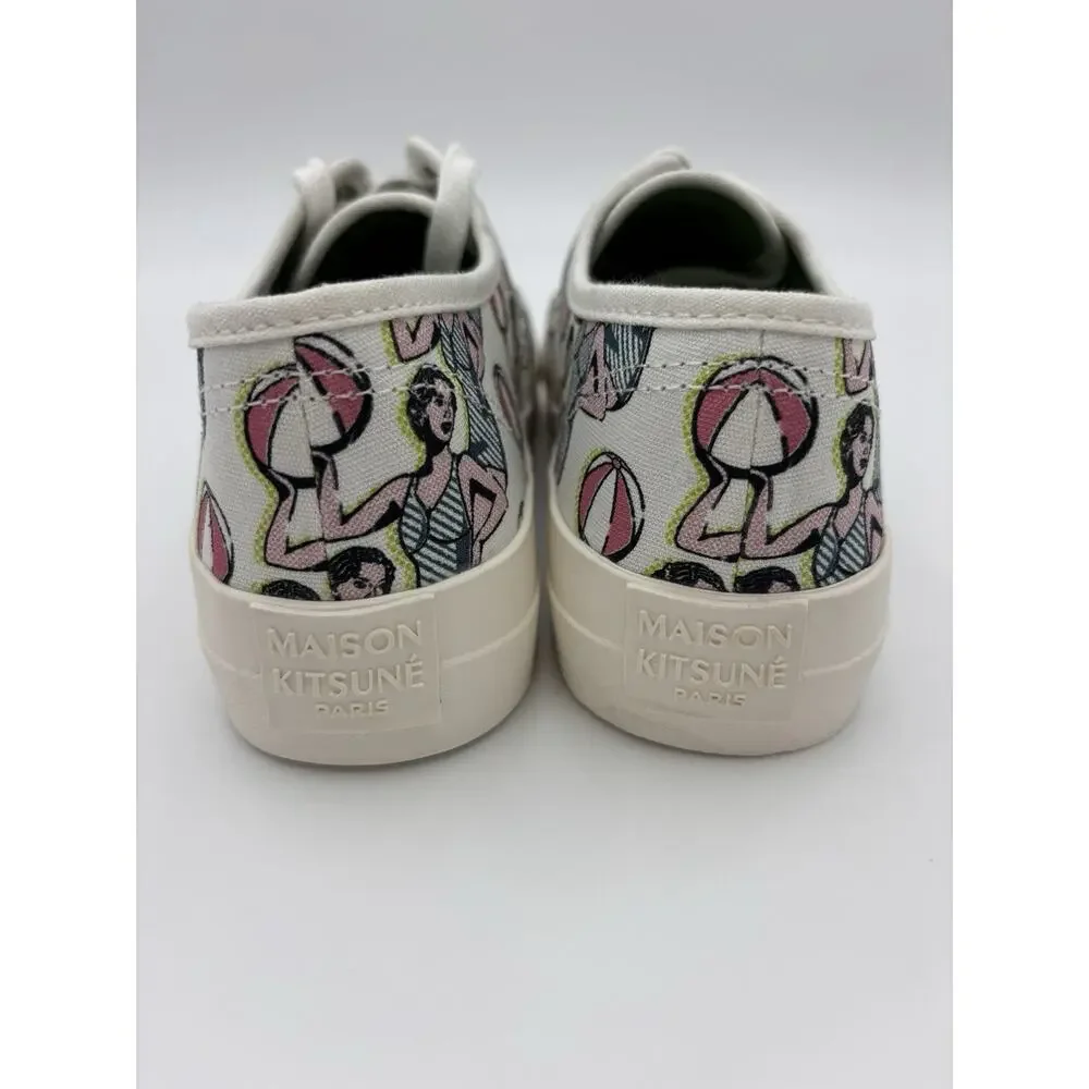 Maison Kitsune Hotel Olympia Canvas Sneakers White Dancing Girls Print Size 8